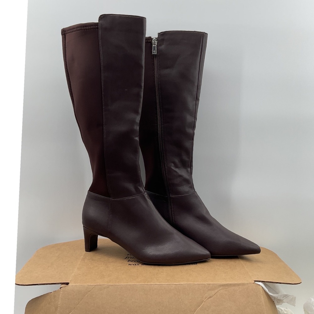 Kenneth Cole Reaction Berry Brown Tall Pointed Toe Kitten Heel Boots RL25BEY02 8